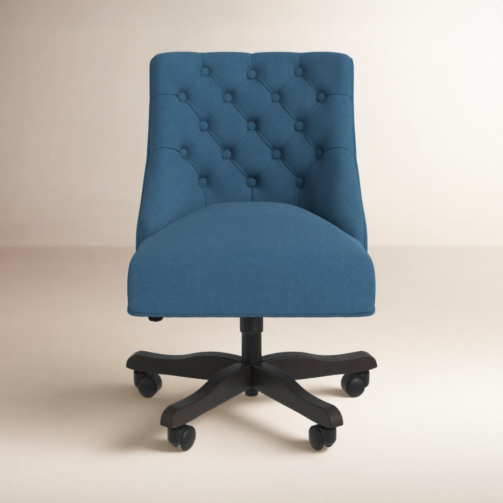 Swivel Office Chair, Navy Linen