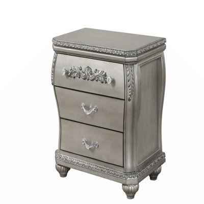 Traditional Style 3-Drawer Night Stand With Metal Drawer Pulls Made With Wood