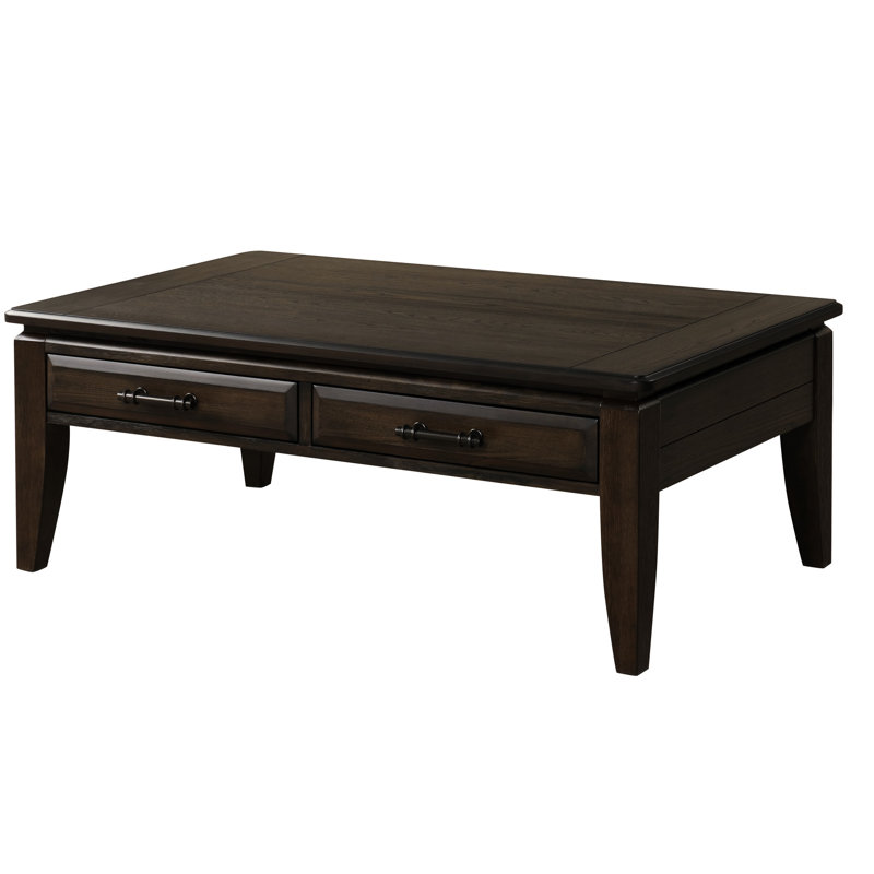 Table basse traditionnelle avec rangement, guides latéraux, finition foncée, bois massif +, 2 tiroirs, P 30 po x H 19,08 po