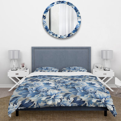 Ensemble de housse de couette blanc et bleu Damask Breeze II