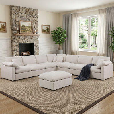 Canapé modulaire surdimensionné 8 pièces en chenille surdimensionné de 144 po avec siège et nuage et repose-pieds amovible