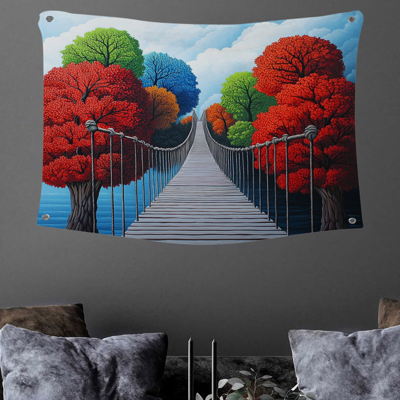 Tapisserie murale Suspension Bridge - Décoration murale architecture, H 50 po x l 60 po