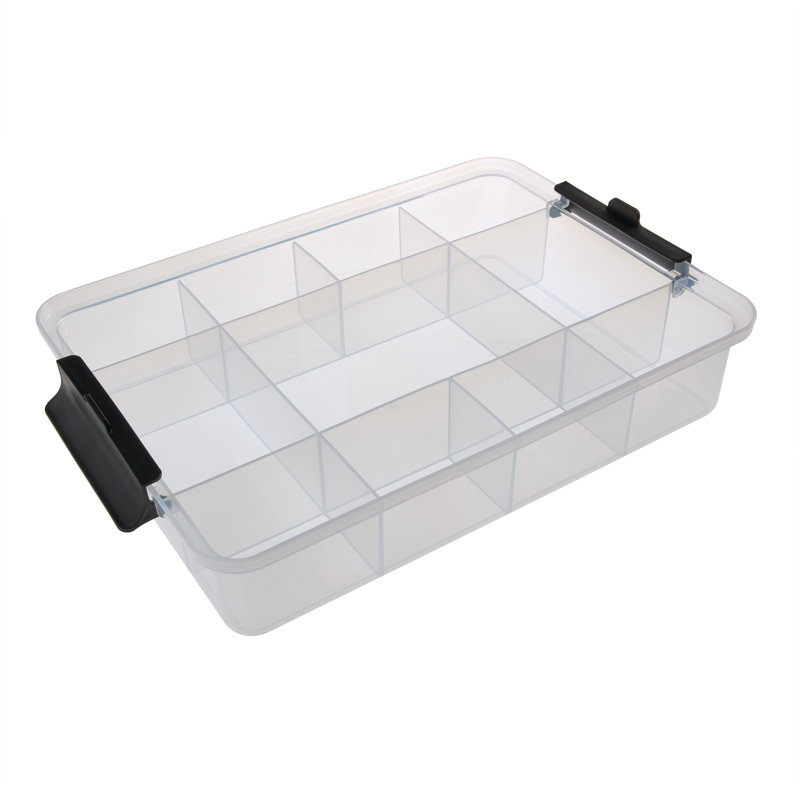 Farberware Snacklebox 11-Compartment Organizer with Plastic Locking Lid and Black Handles, 11x16 Inches