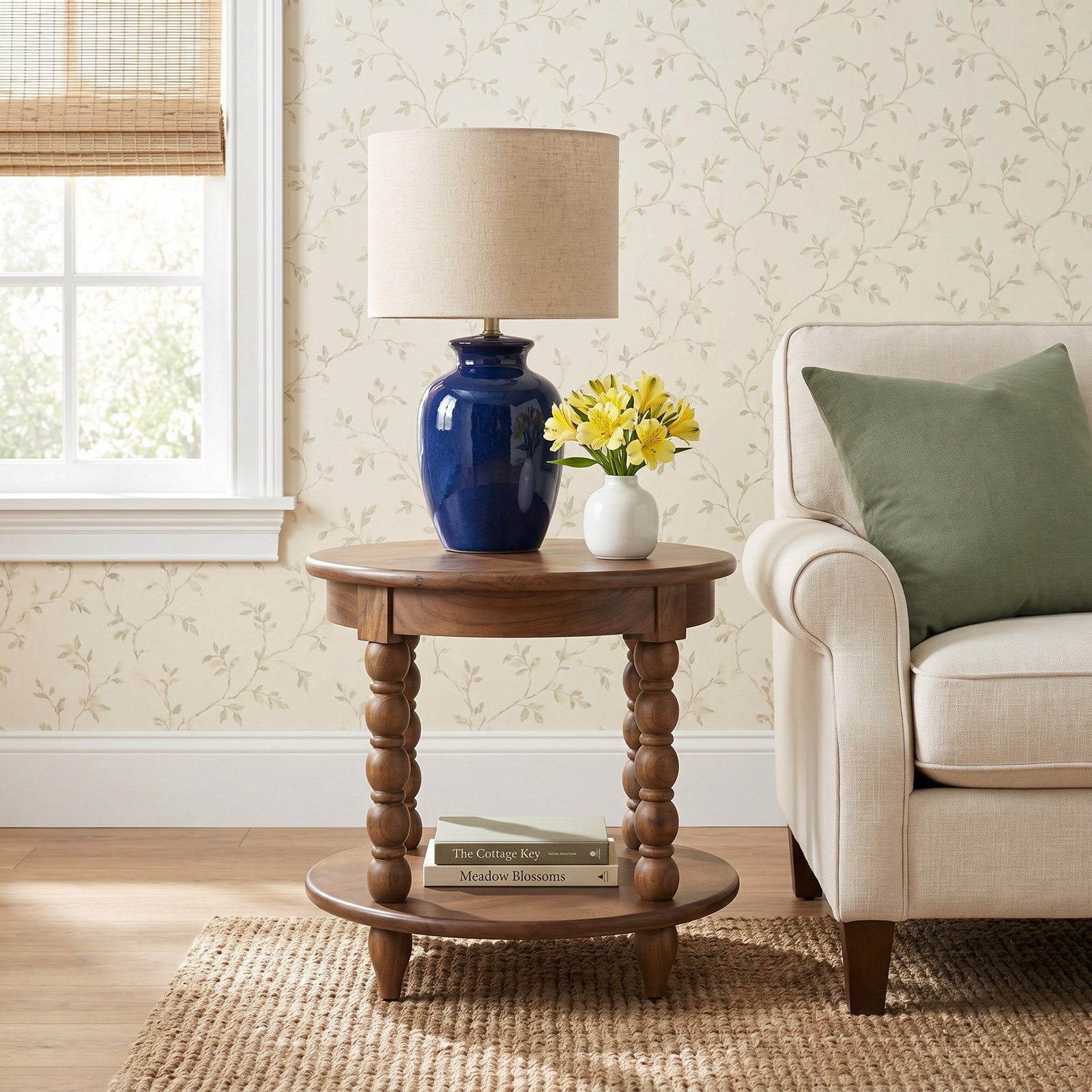 Isabel Acacia End Table, 22" H x 24"W x 24" D, Brown