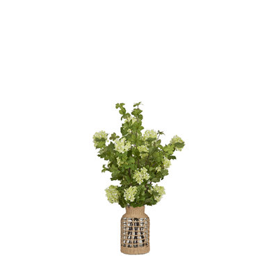 Snowball And Foliage in Jute Wrapped Glass Vase