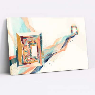 Teal and Peach Abstract Marbled Frame with Flowing Ribbons Canvas Wall Art
