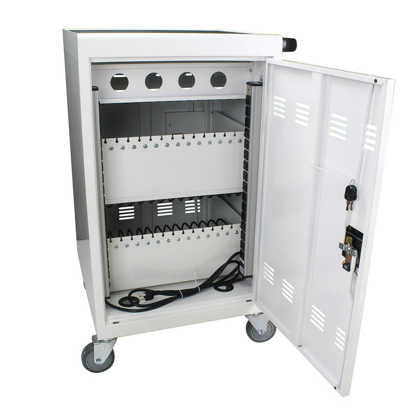 Mobile Charging Cart And Cabinet For Tablets Laptops 30-Device With Combination Lock, Antique White