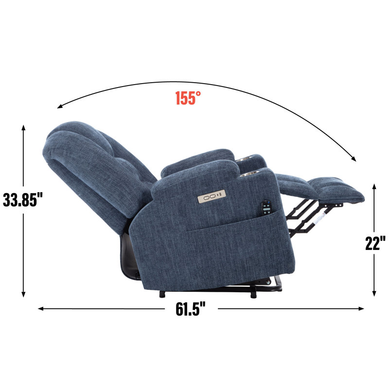 Power Lift Recliner Chair With Massage And Heat For Elderly, Overstuffed Wide Recliners, Heavy Duty Motion Mechanism With Usb And Type C Ports, 2 Steel Cup Holders, Blue