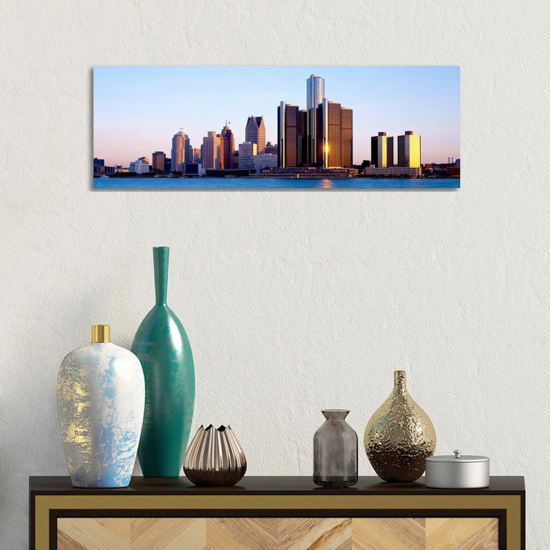 Morning, Detroit, Michigan, USA 1 Piece Wrapped Canvas Panoramic Wall Art, 30.48 cm H x 91.44 cm W x 3.175 cm D