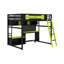 Lit mezzanine en bois pleine grandeur avec bureau, tablettes, lumières DEL, ports USB et panneau perforé-2133204301