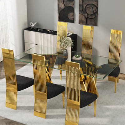 Luxury Black Boucle Dining Chairs With Gold Legs Set Of 6