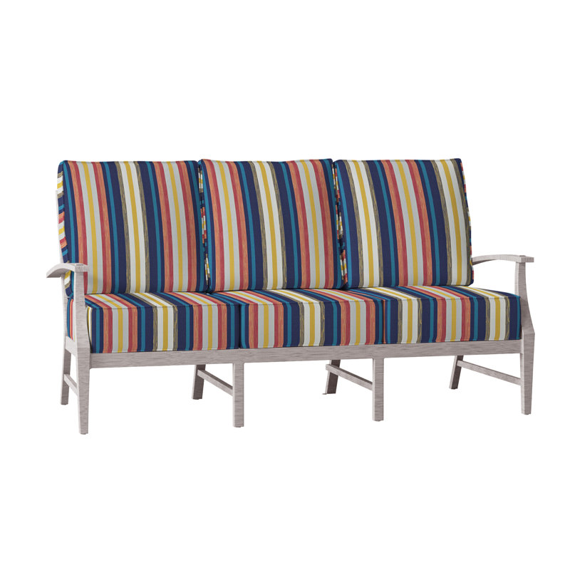 Croquet 76" Wide Outdoor Patio Sofa with Cushions, Welt, Linen Forest, Oyster 