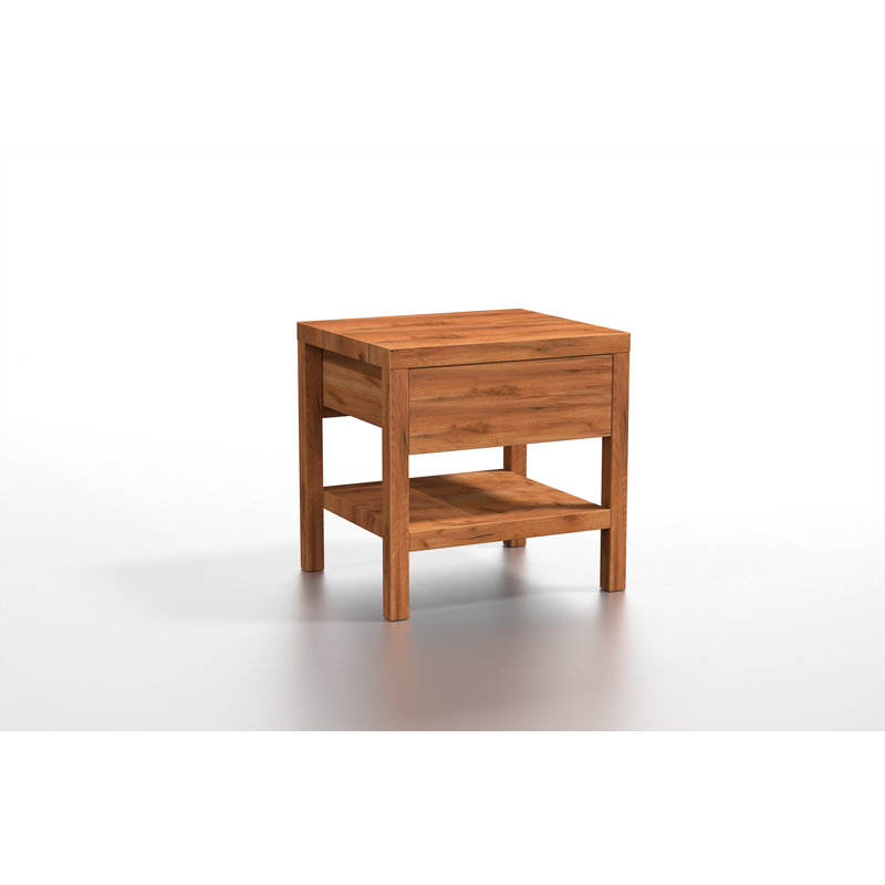 Remo 40cm W Solid Wood Bedside Table, Walnut Brown