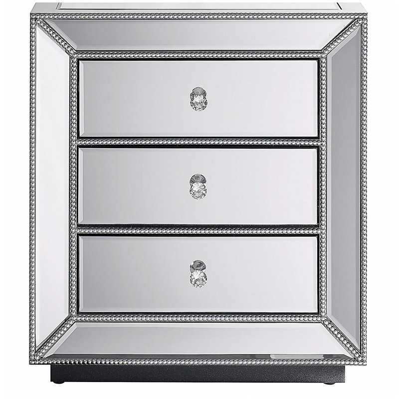 Armoire à trois tiroirs avec finition miroir en perles