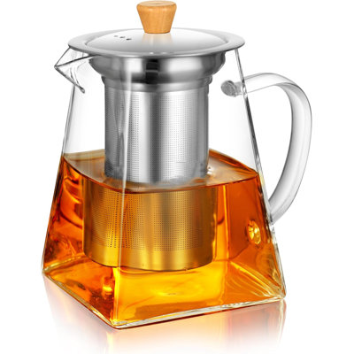 Borosilicate Glass Teapot with Removable 304 Stainless Steel Infuser – Stovetop & Microwave Safe, Non-Drip Spout for Loose Leaf Tea