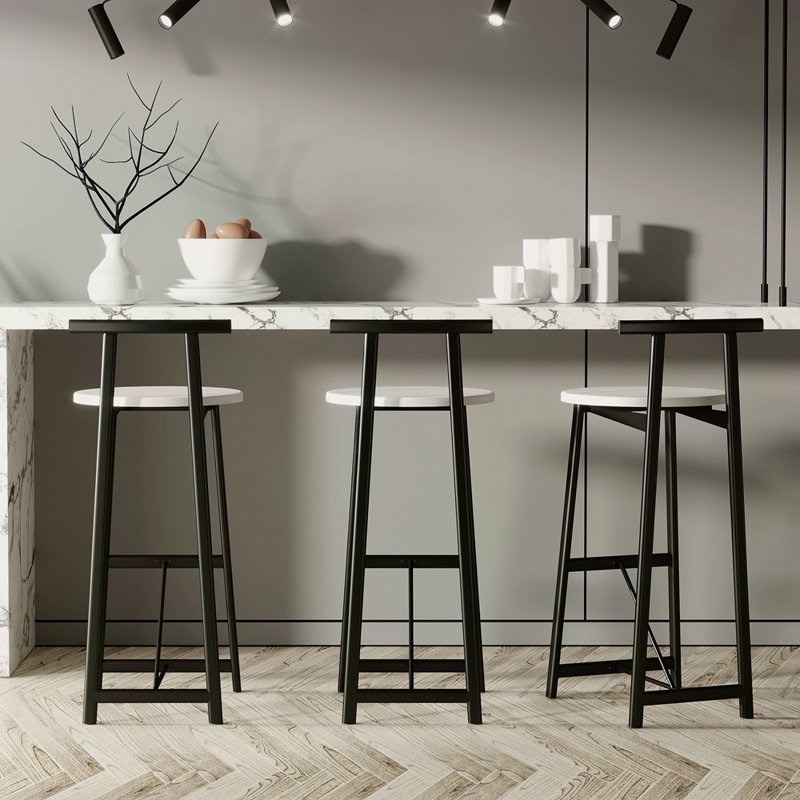 Ensemble de 3 tabourets de bar avec dossier pour la salle à manger, Blanc