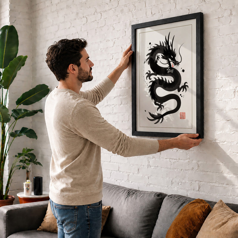 Fierce Dragon Seal Japandi - Print, A2 - 59.4 x 42.0 cm, Oak
