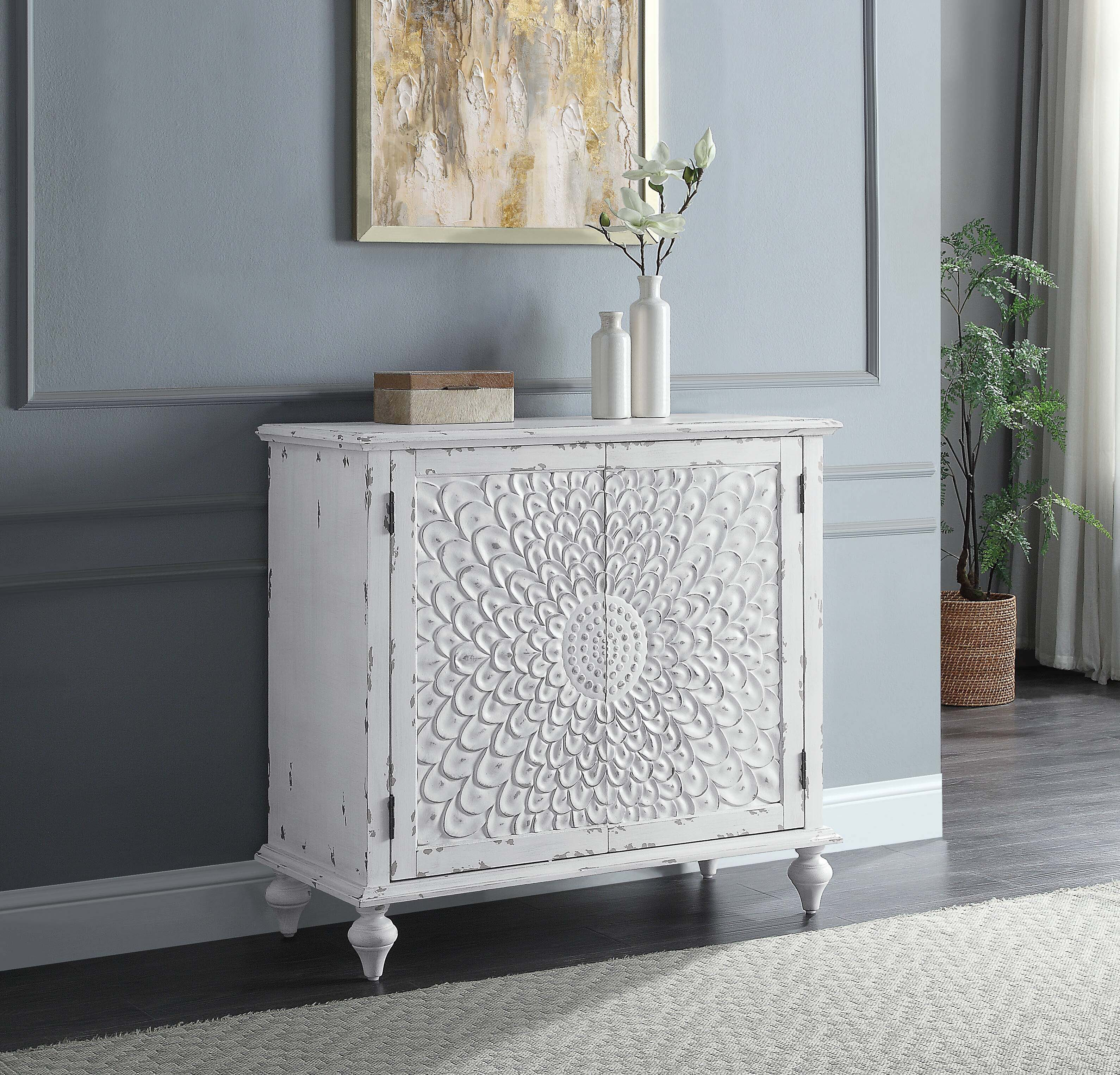 One Allium Way® Antique White 2-Door Console Cabinet | Wayfair