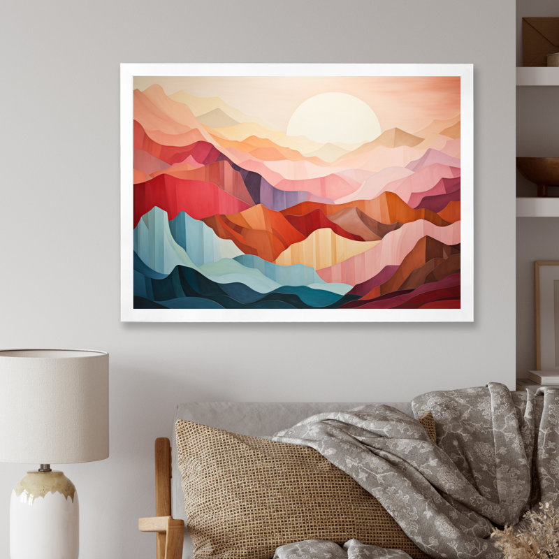 «Pastel Bold Sunset Landscape III», reproduction d'art sur toile, H 16 po x l 32 po x P 1 po, Cadre simple blanc