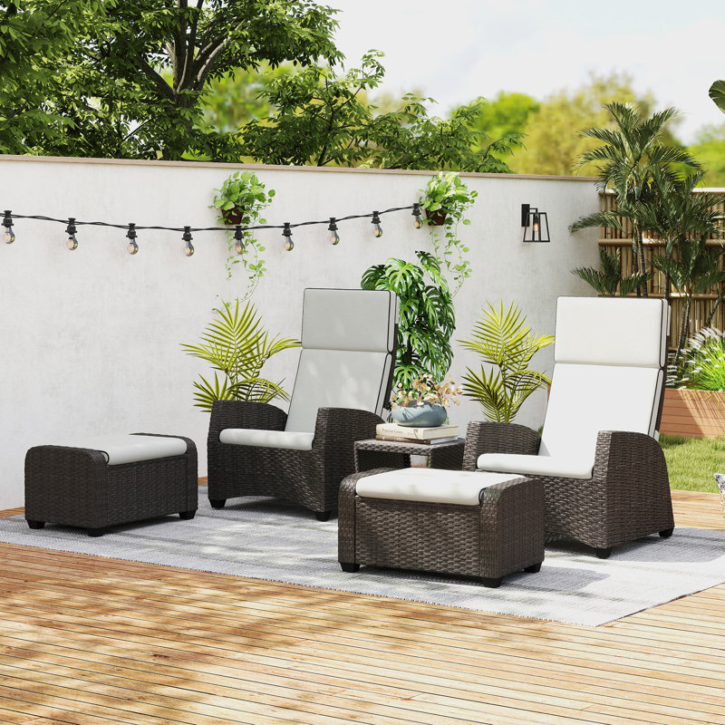 Wicker 2 - Person Garden Lounge Set with Cushions, Grey, Grey