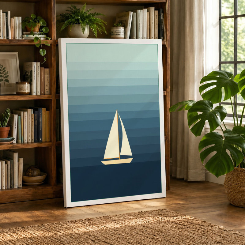 Sailboat in Stillness Minimalist - Wrapped Canvas, 36x24 - 91.4 x 61.0 cm, Terracotta Border
