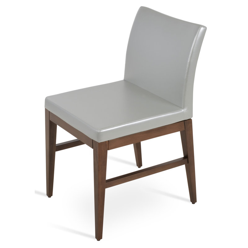 Aria Wood Stretchers Side Chair, Light Grey, Wenge