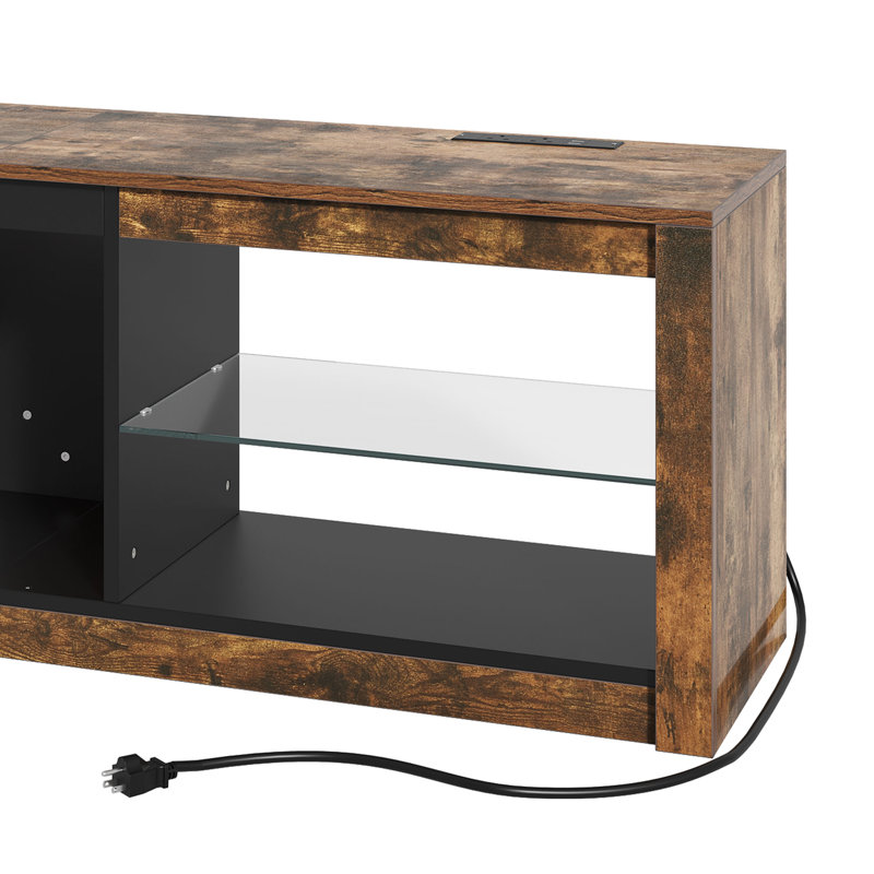 Catey LED Rectangular TV Stand with Tempered Glass Shelves and Power Outlet for TVs up to 60"