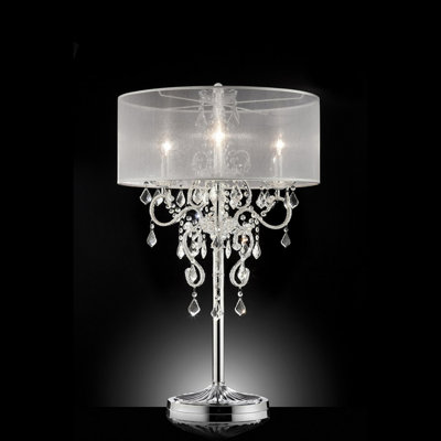 35" Tall Table Lamp "Evangelia", Silver finish and Crystal Accents, Clear Shade