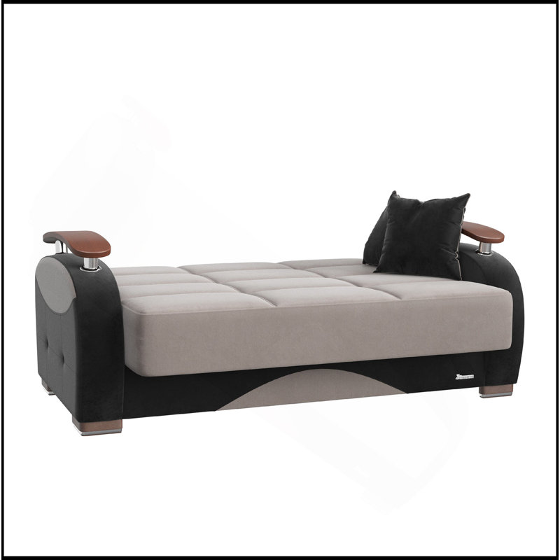 Causeuse convertible rembourrée avec rangement, Gris, Noir