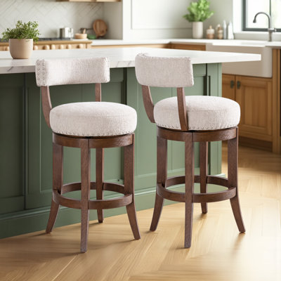 Granby Solid Wood Upholstered Swivel Barstool With Fabric Seat