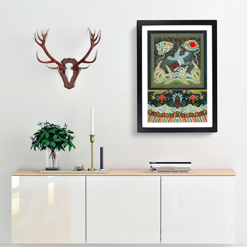 A Chinese Bird Pattern by Albert Racinet - Picture Frame Painting Print, Black Framed, 48cm H x 36cm W x 2cm D