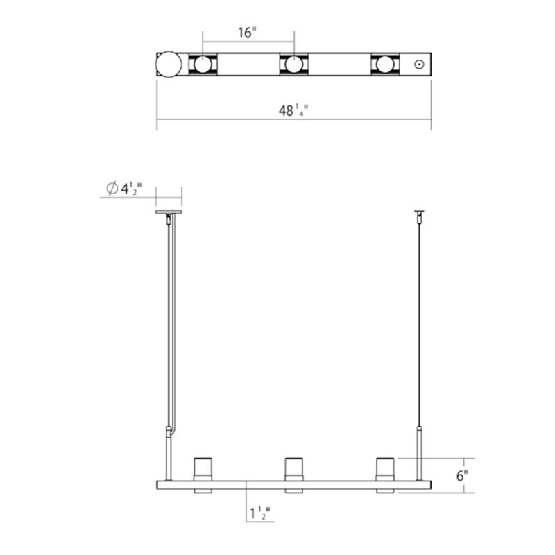 Intervals® 6 - Light LED Pendant, Clear, Satin Black, 11.5" H x 48.25" W x 4"D
