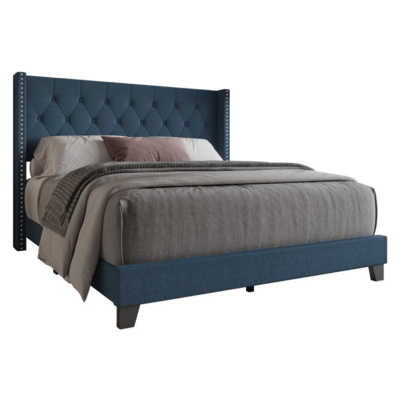 Lit tapissier Ameire, Bleu denim, Double