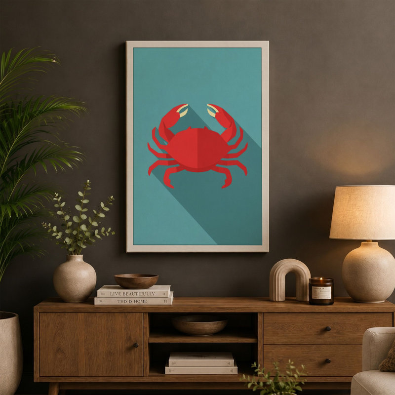 Crab in Teal Modern - Wrapped Canvas, 36x24 - 91.4 x 61.0 cm, Teal Border
