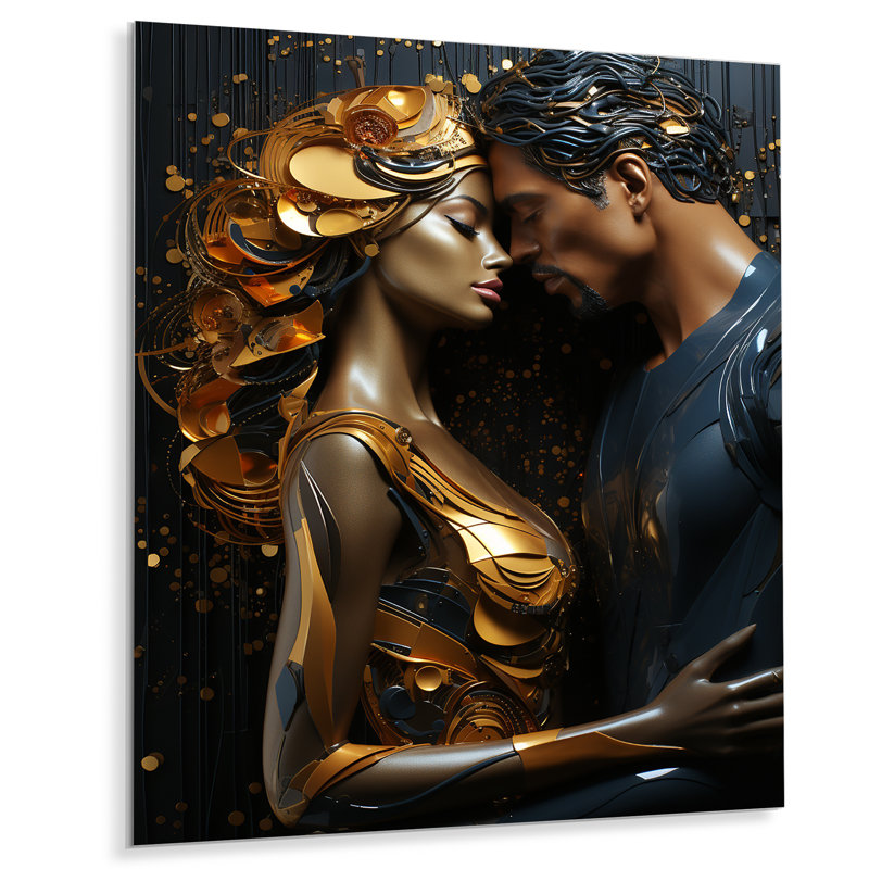 Couple doré et noir - art mural Pop Art, H 40 po x l 30 po x P 1,5 po