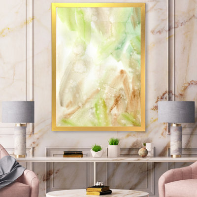 Abstrait pastel avec taches vertes et brunes - cadre flottant, peinture sur toile