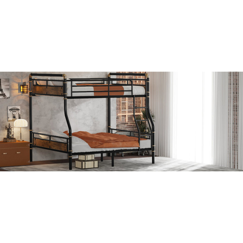 Metal Full Xl Over Queen Bunk, Enhances Bedroom Space, Black Safe Climbing With Non-Slip Steps,