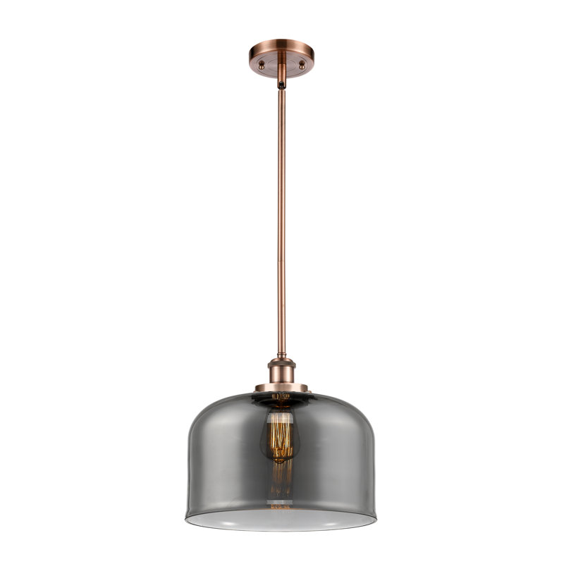 Ballston Urban Bell - 1 Light 12" Stem Hung Mini Pendant, Antique Copper, LED, Plated Smoke