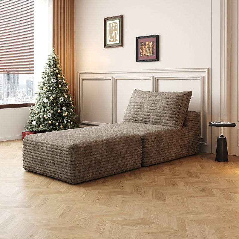 Canapé-lit 66,9 po, fauteuil convertible avec coussin, Velours côtelé chameau