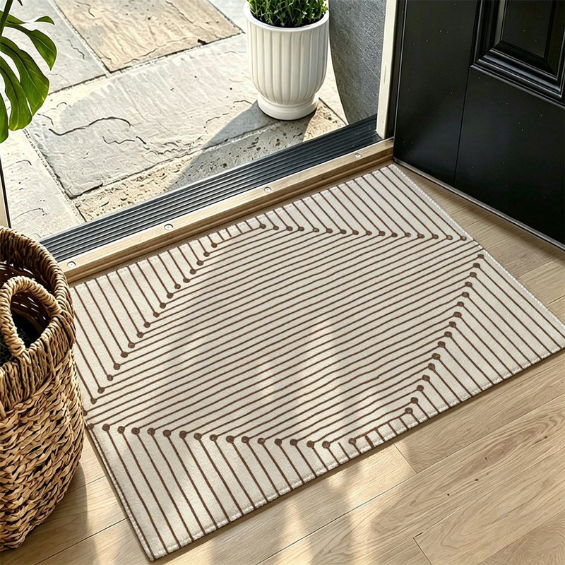 Tapis d'appoint à rayures diagonales marron et blanches 47 x 31 pouces