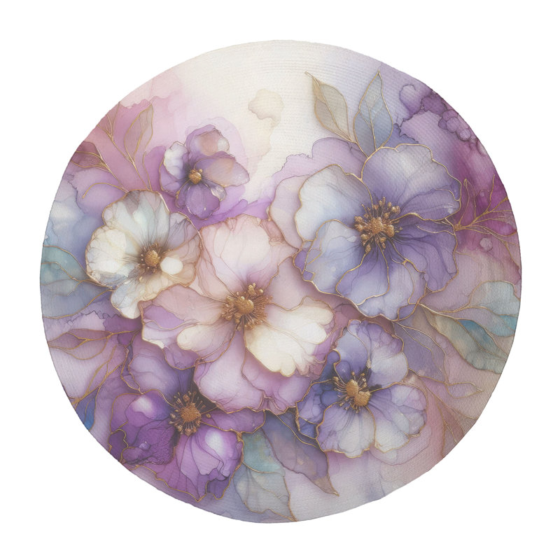 Tapis tressé à l'encre lilas, Rond 5 pi