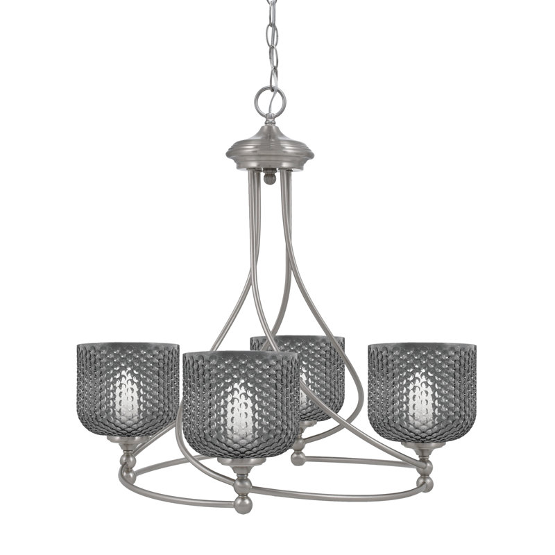Lustre 4 lumières Sheffield en nickel brossé, verre fumé 6 ", Clair, Nickel brossé