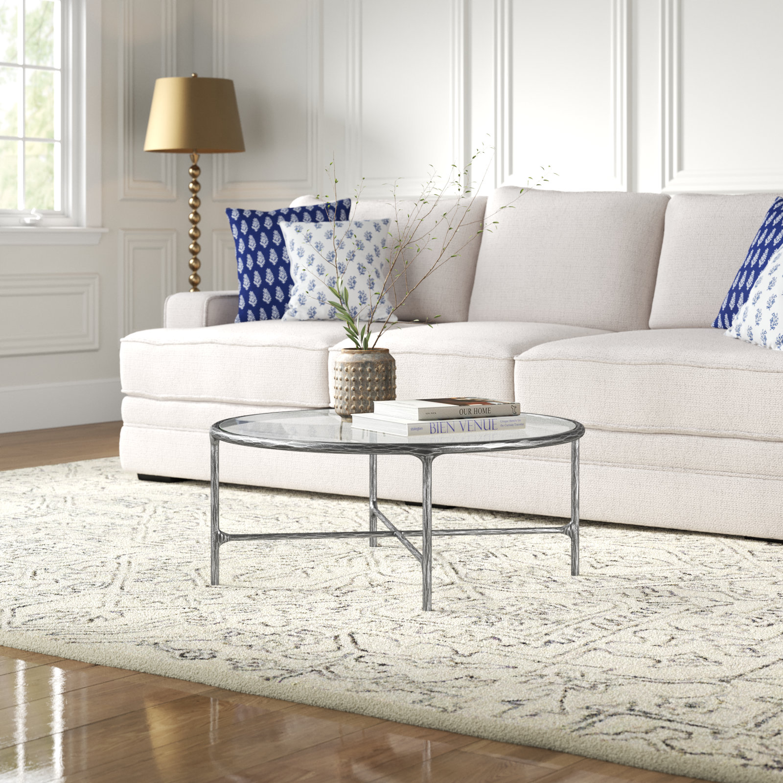 Evelynn 4 Legs Coffee Table, Silver, Clear, Glass