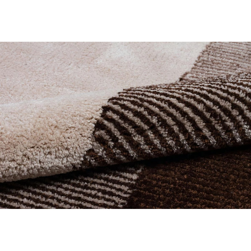 Tapis touffeté spécial beige à motif rayé en viscose tissé à la machine et de couleur brun_47