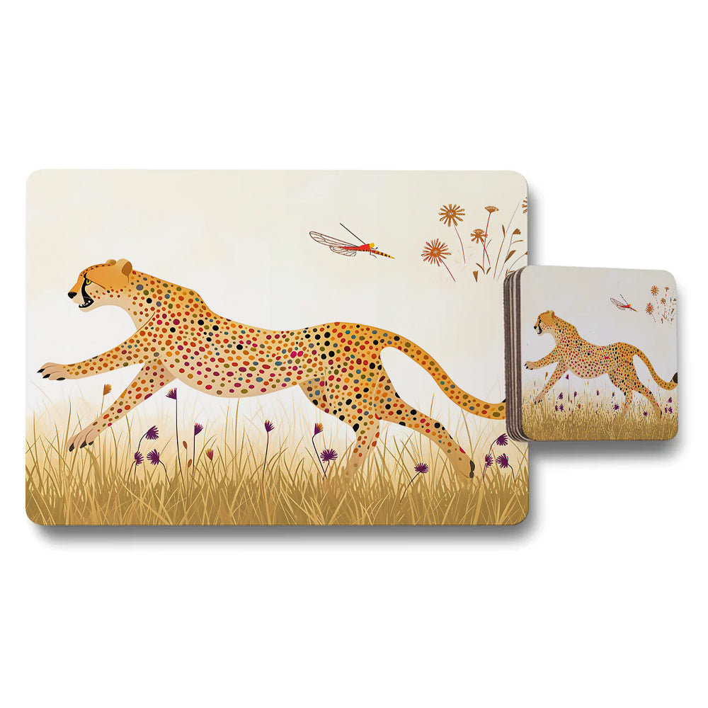 Cheetah Themed Placemat And Coaster Set For Table Decor