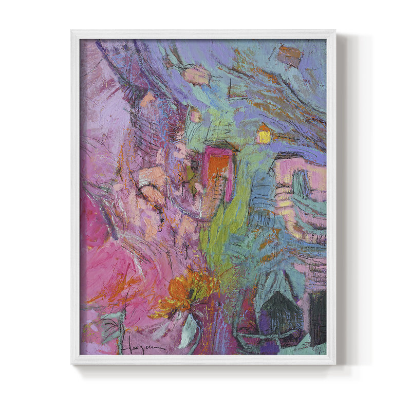 «My Pink House», reproduction encadrée - bois massif, H 30 po x l 24 po, Blanc
