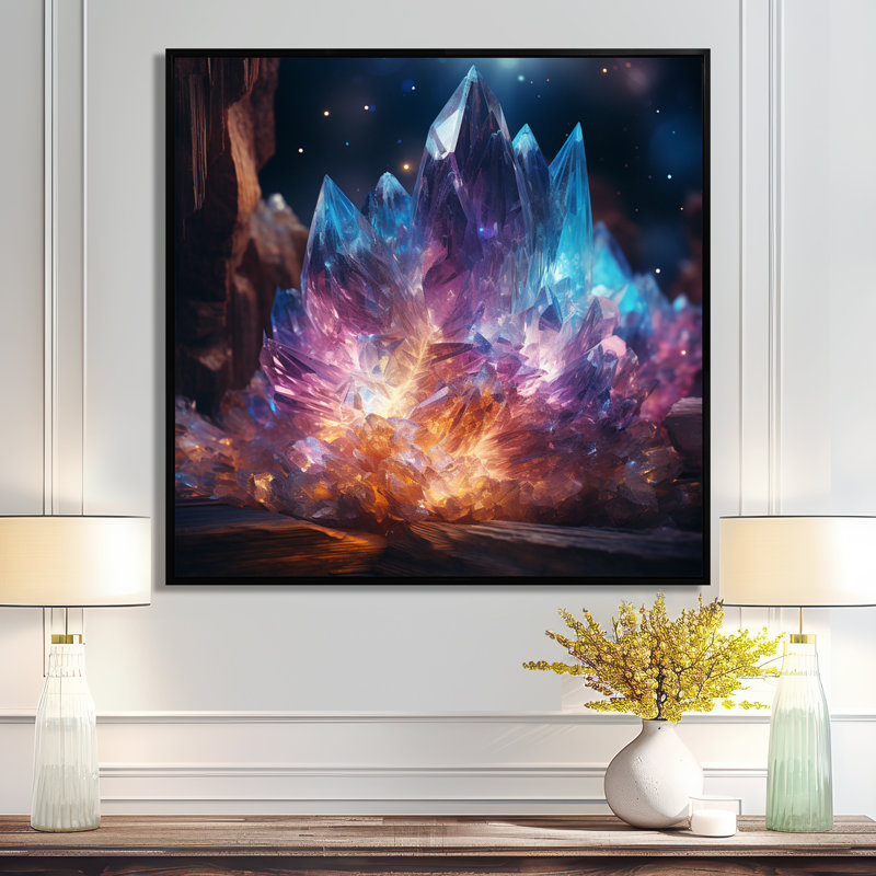 Décoration murale Crystalline Dream Magic - pierre géode, Toile avec cadre flottant noir, H 16 po x l 16 po x P 1 po