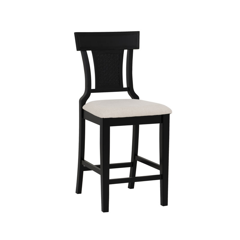 Tabouret de bar et de comptoir en bois massif Gober, Tabouret de comptoir (siège d'une hauteur de 26 p, Noir