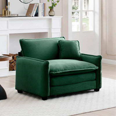 Comfortable Single Deep Seat Sofa With One Pillow,Suitable for Living Room and Bedroom,Club Multiple Occasions,Green Corduroy