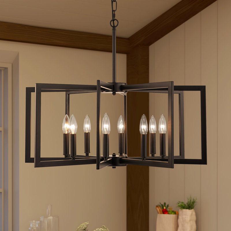 Lustre géométrique Qun Farmhouse Lantern, Noir mat, H 20,5 po x l 26,8 po x P 26,8 po